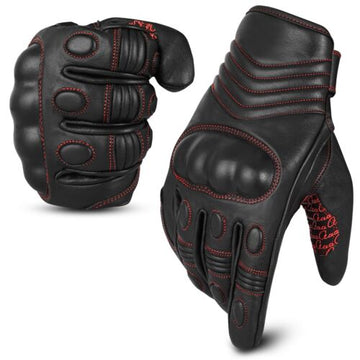 Leather Motorcycle Gloves - aaaSportx™ All-Weather Unisex with Hardshell Protector