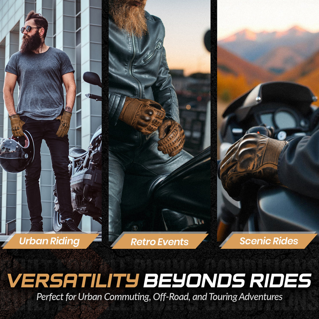 aaasportx |Motorcycle Gloves Men's Leather Motorbike Gloves- All Weather Motorcycle Gloves with Touchscreen and Non-Slip Pads
