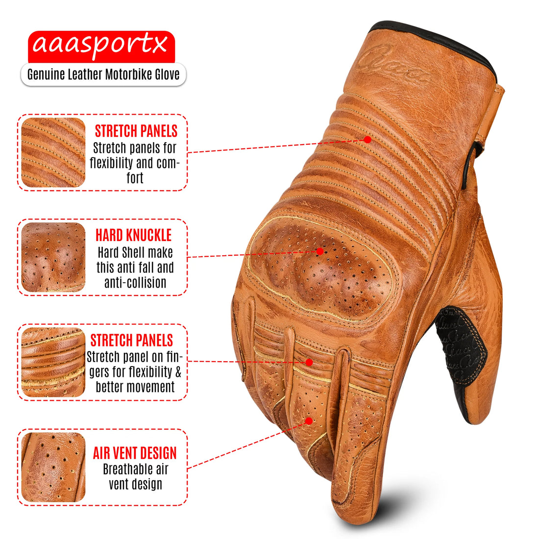aaaSportx™ | All-Weather Leather Motorcycle Gloves with Hardshell Protector
